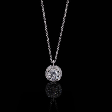 0.75 CT Round Cut Lab Diamond Halo Pendant