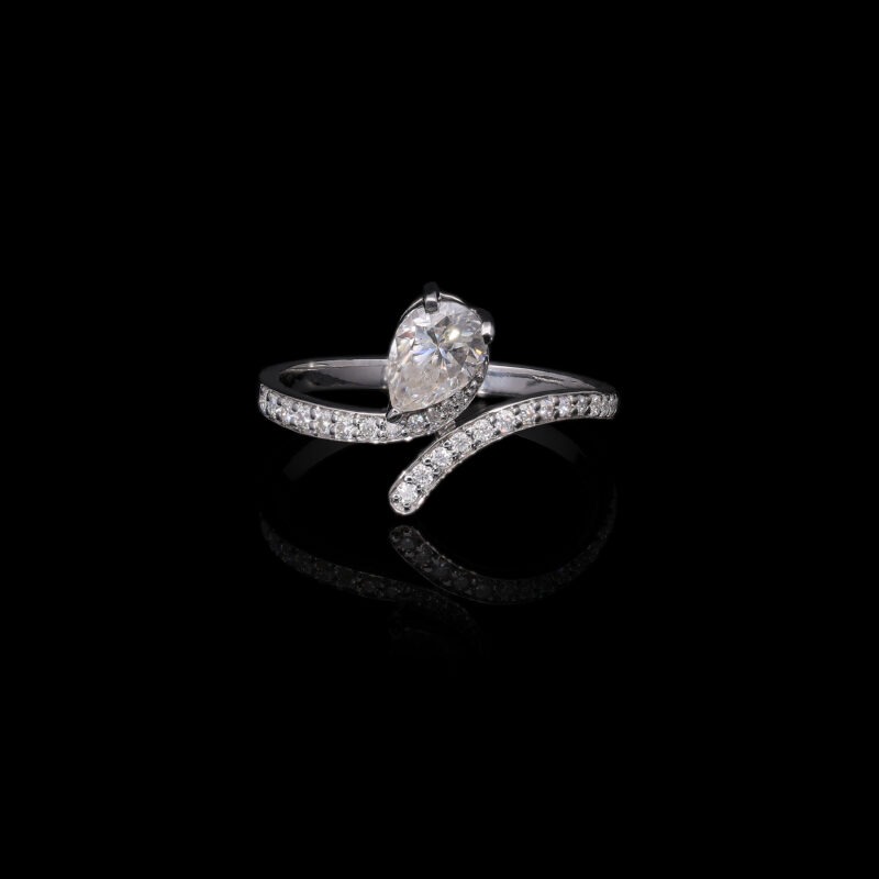 0.8 TW Pear Cut Bypass Shank Solitaire Ring