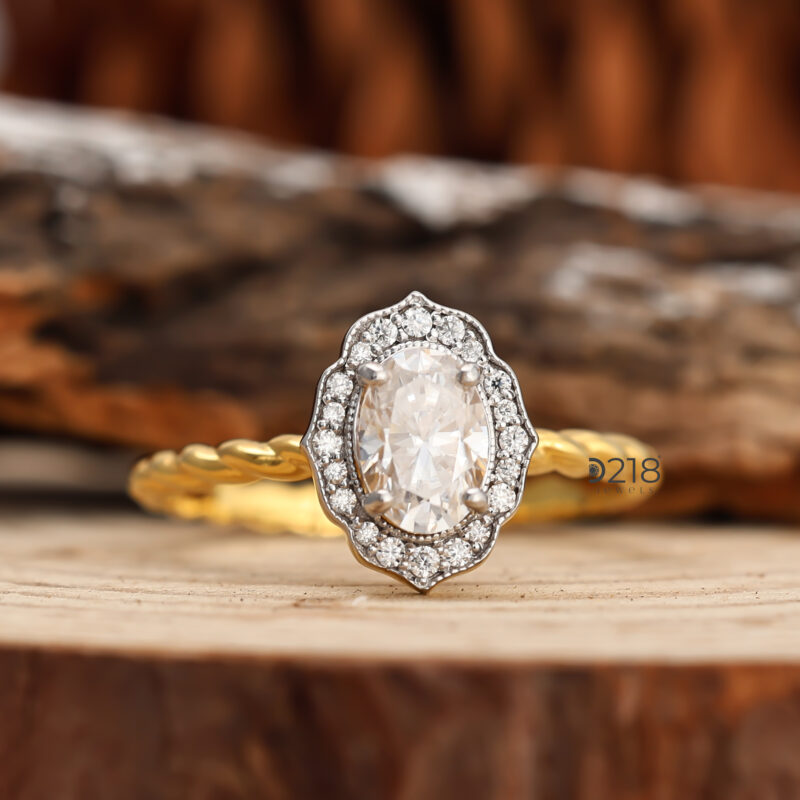 Vintage Oval Halo Engagement Ring, lab grown diamond, oval cut diamond, wedding ring, antique ring