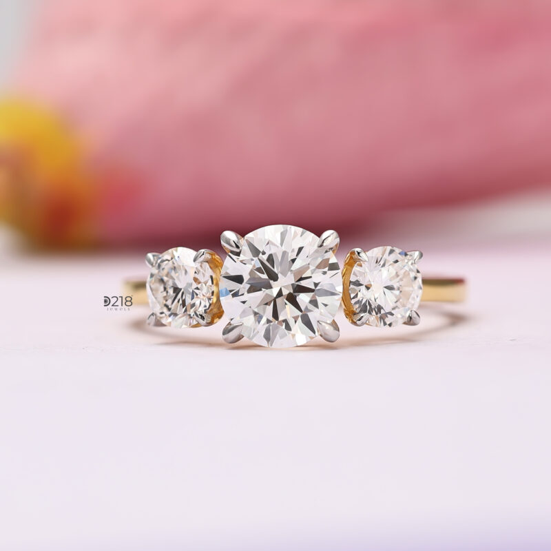 3 Stone Round Diamond Ring trilogy ring wedding ring anniversary ring handmade anniversary rings engagement ring lab grown diamond