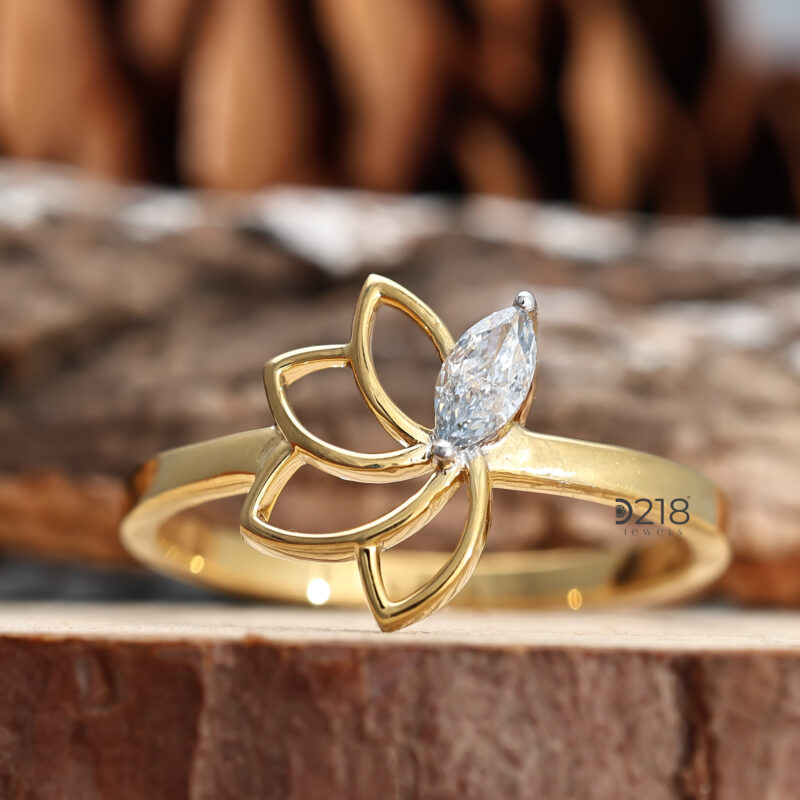 Blue Marquise Cut Lab Grown Diamond Ring