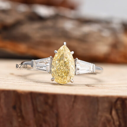 Pear and Baguette Trilogy Diamond Ring, lab grown diamond, lab created diamond