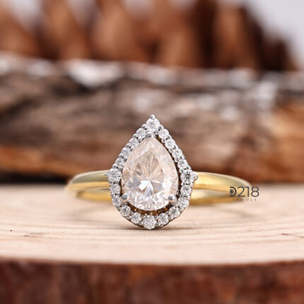 Pear Halo Diamond Engagement Ring, lab grown diamond, lab created diamond