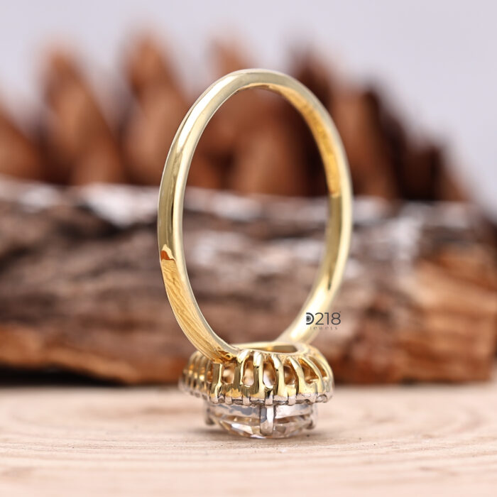 yellow gold ring, solitaire halo ring